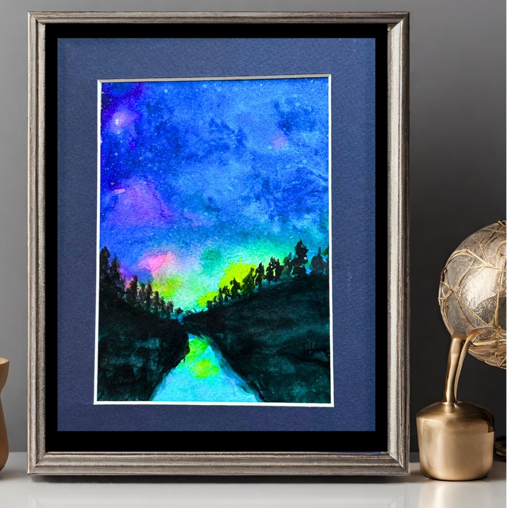 HAND PAINTED Watercolor Painting Original Hand Crafted Artwork 8x10” Navy Mat